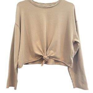 Aerie Knot-Front Long Sleeve Crop - Beige